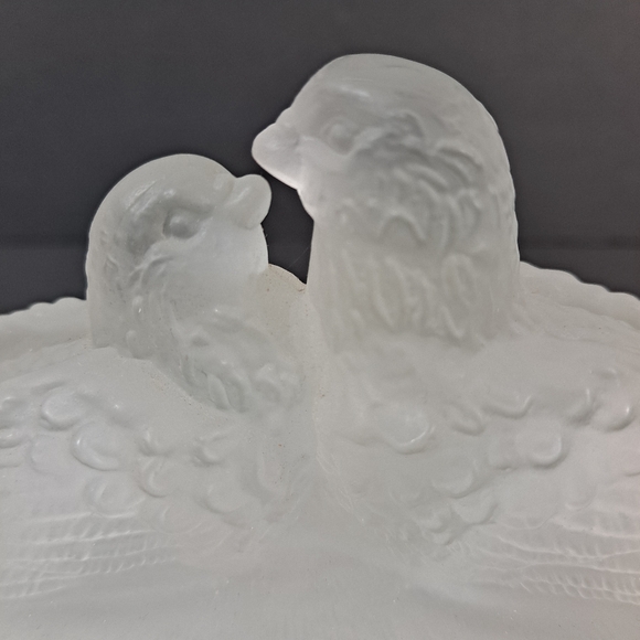 SOLD Vintage Clear Frosted Glass Dove Covered Dish Farmhouse Country Decor - Picture 2 of 13